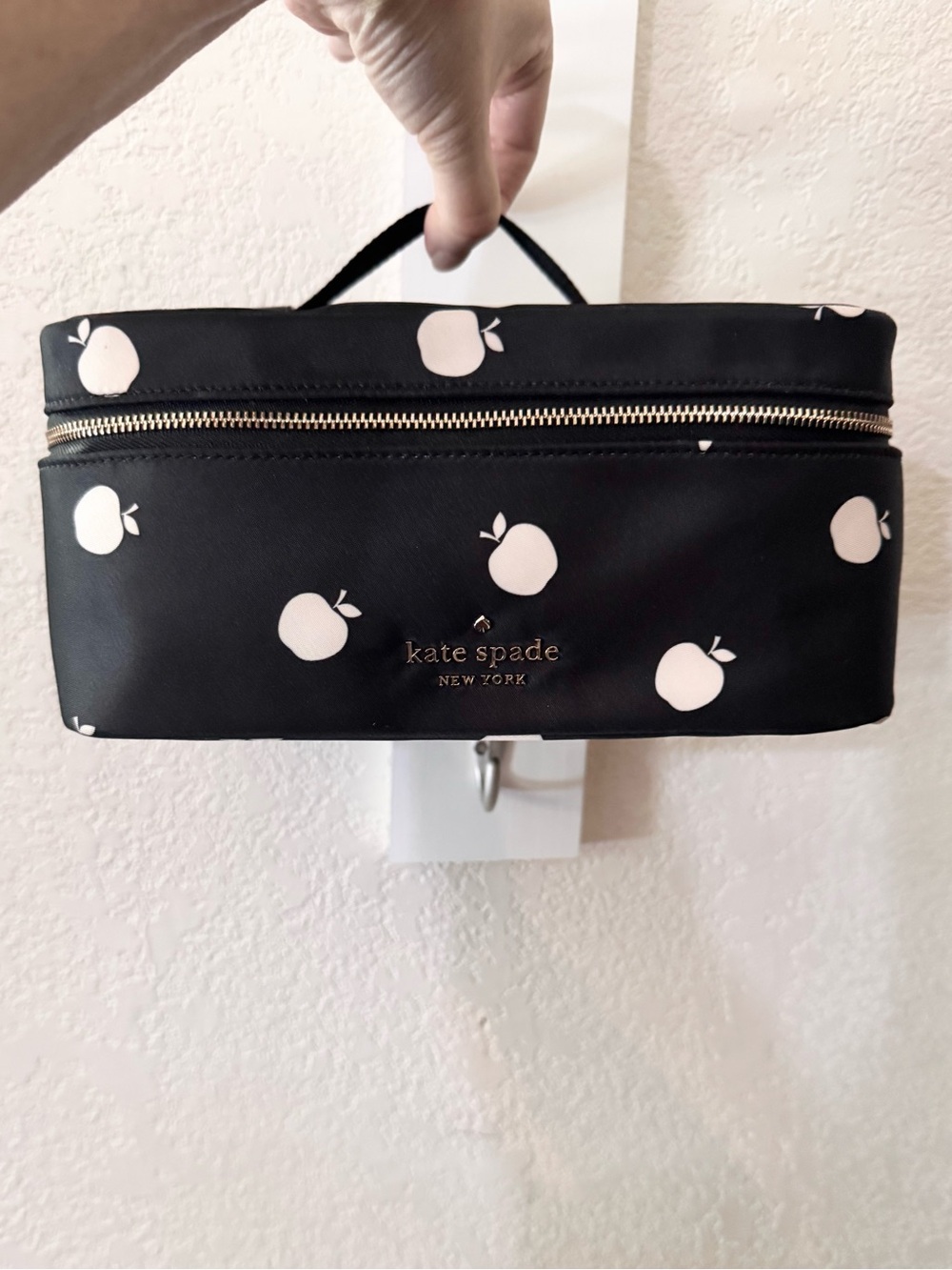 kate spade Black Cosmetic Case with Cream Apple Print